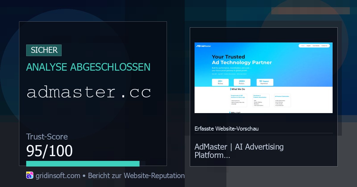 Admaster.cc: sicher oder seriös? (Vertrauen 73/100)