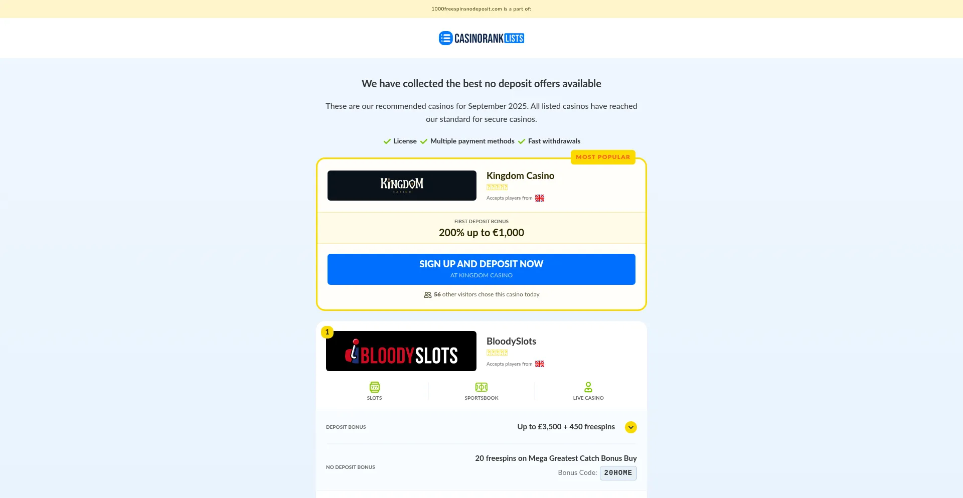 Ist 1000freespinsnodeposit.com sicher und vertrauenswürdig?