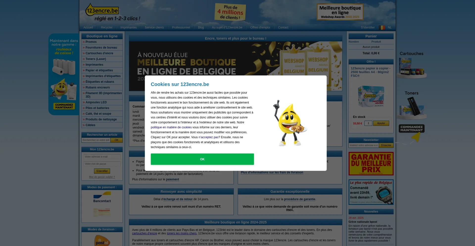 Website screenshot of 123encre.be