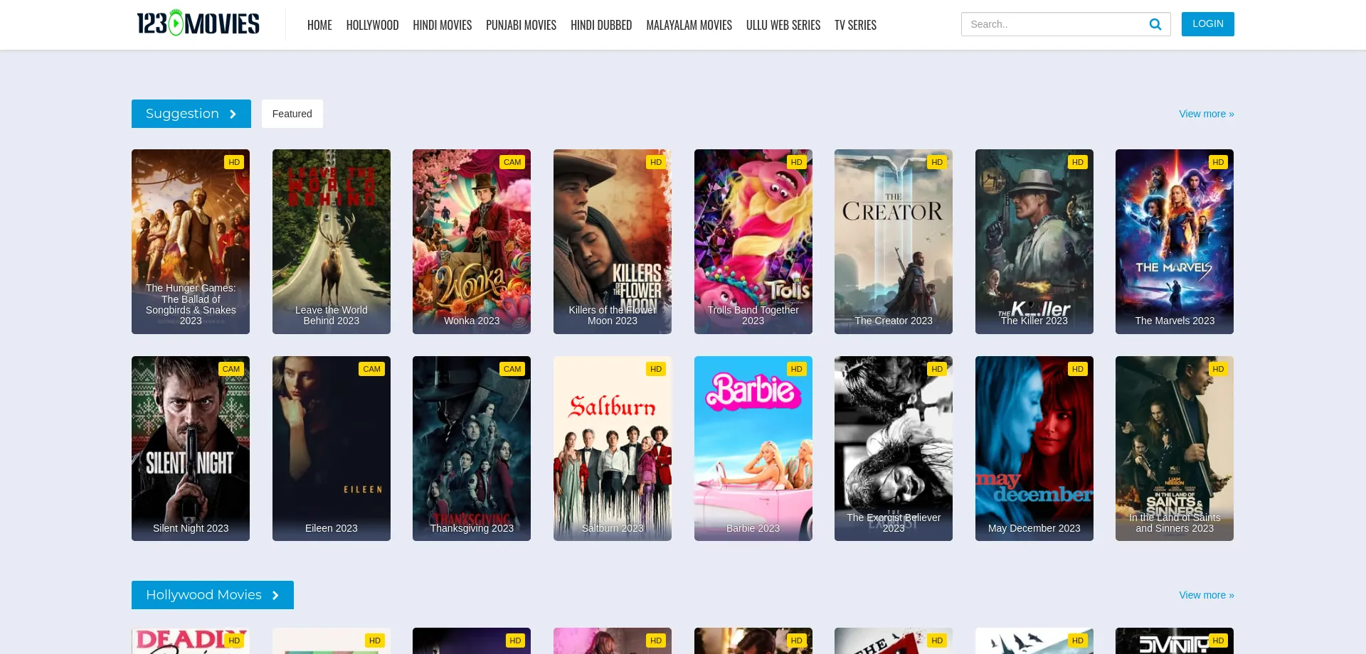 Website screenshot of 123movies.com.pk