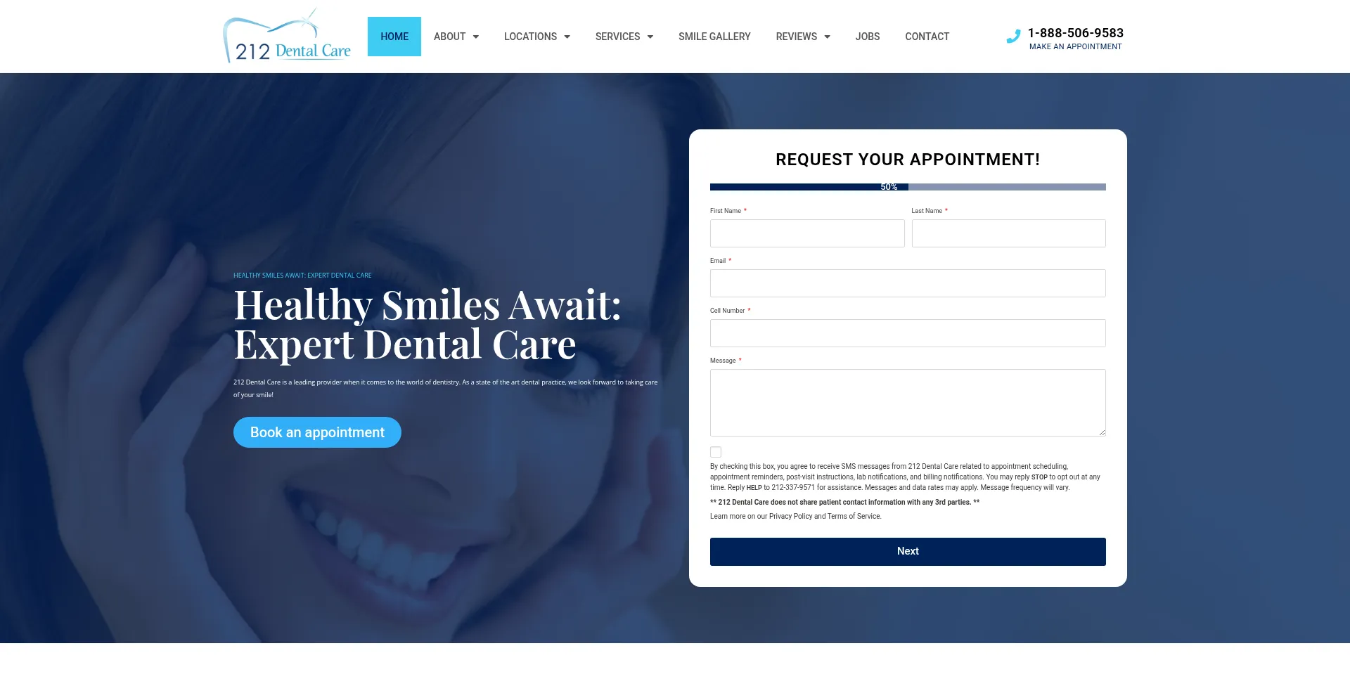 Website screenshot of 212dentalcare.com