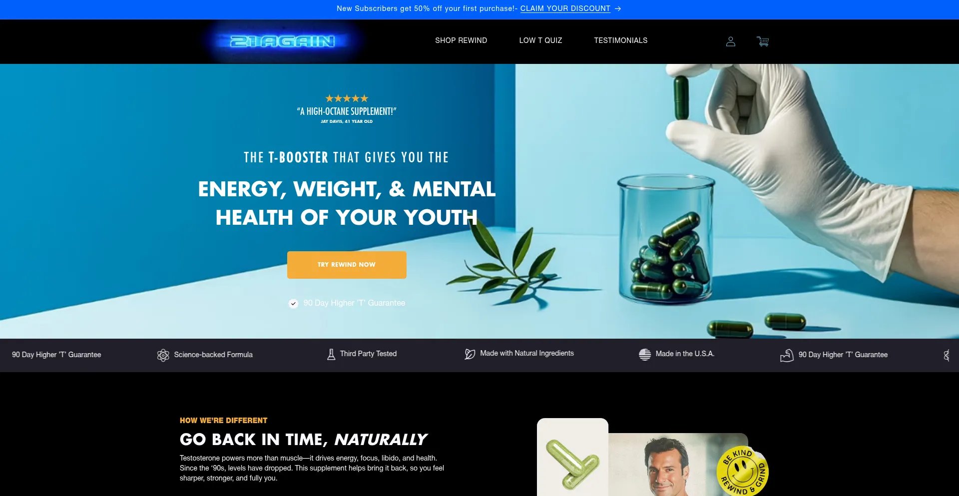 Website screenshot of 21again.com