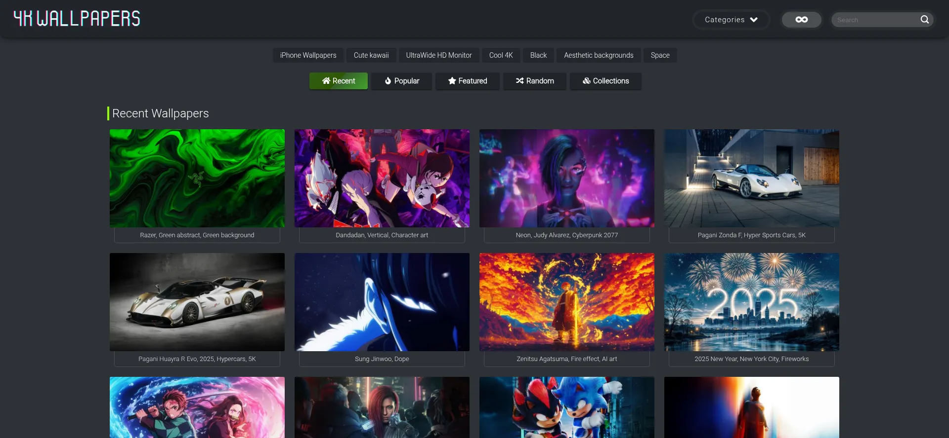 Website screenshot of 4kwallpapers.com