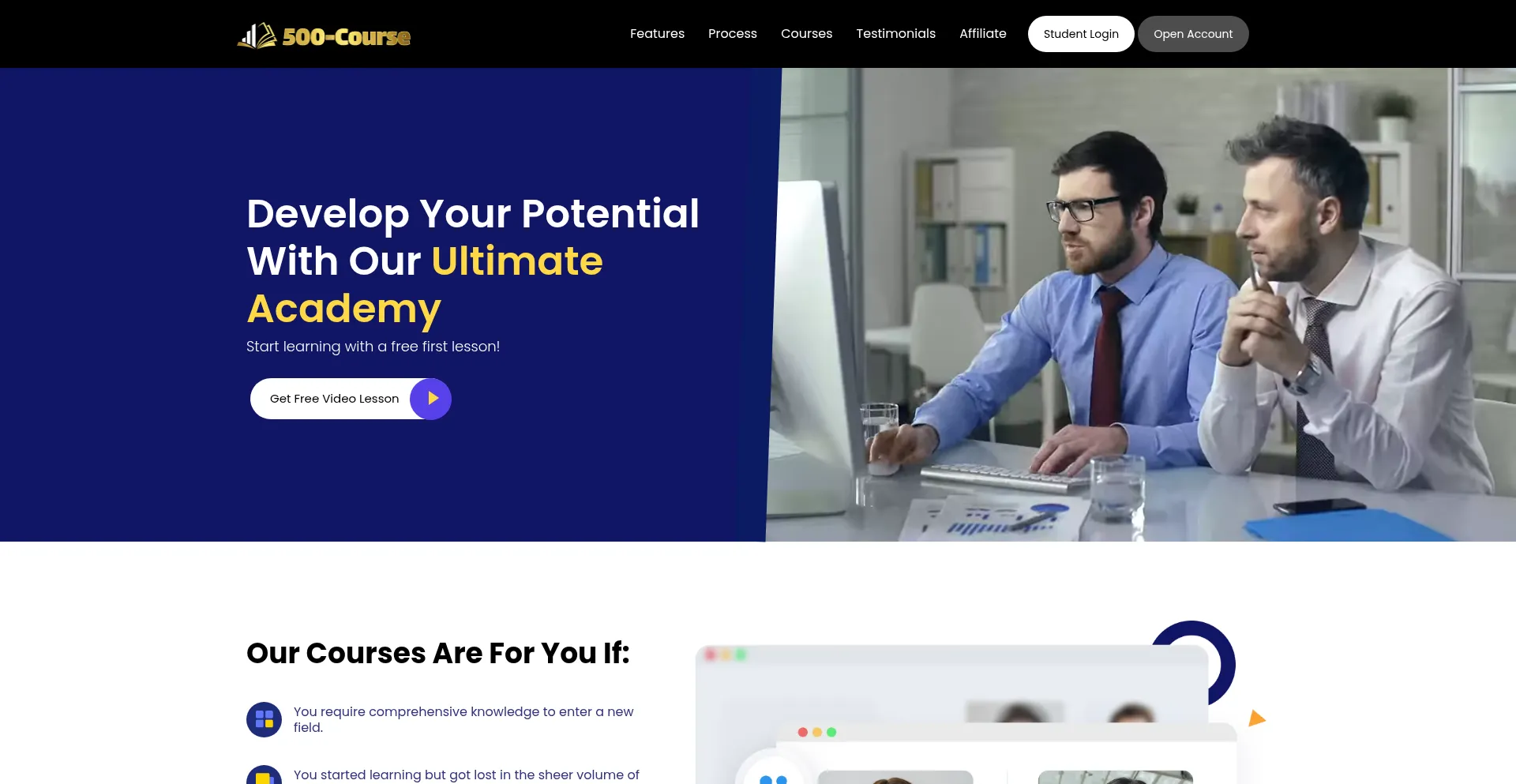 Website screenshot of 500course.com