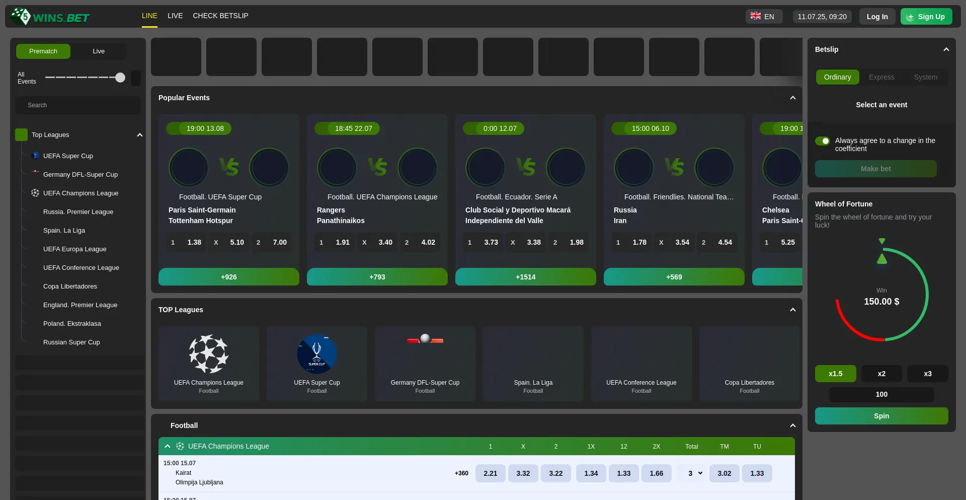 Website screenshot of 5wins.bet