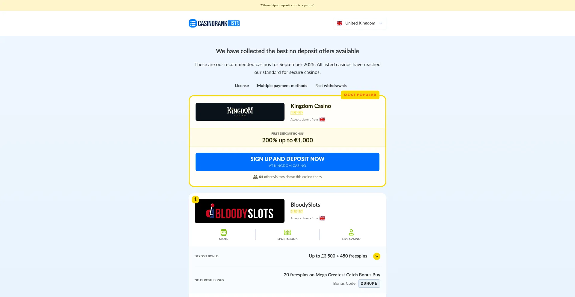 Ist 75freechipnodeposit.com sicher und vertrauenswürdig?