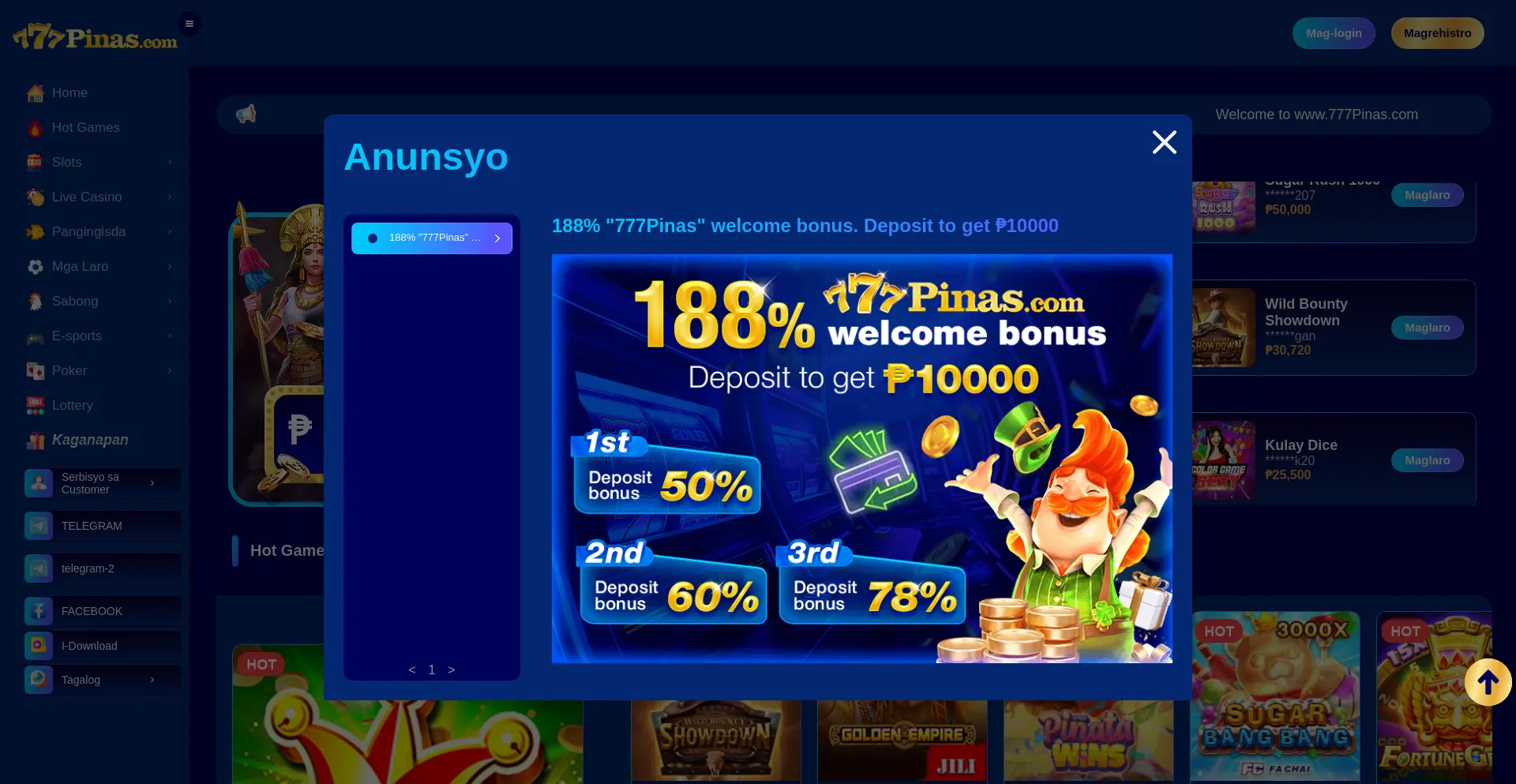 Website screenshot of 777pinas.com