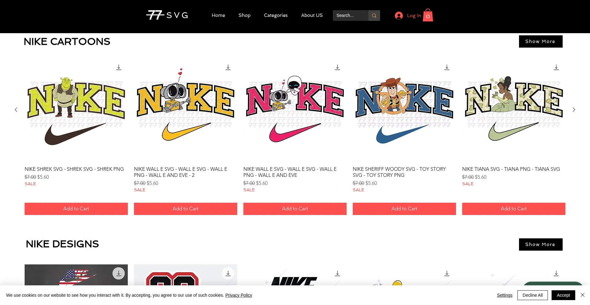 Website screenshot of 77svg.com