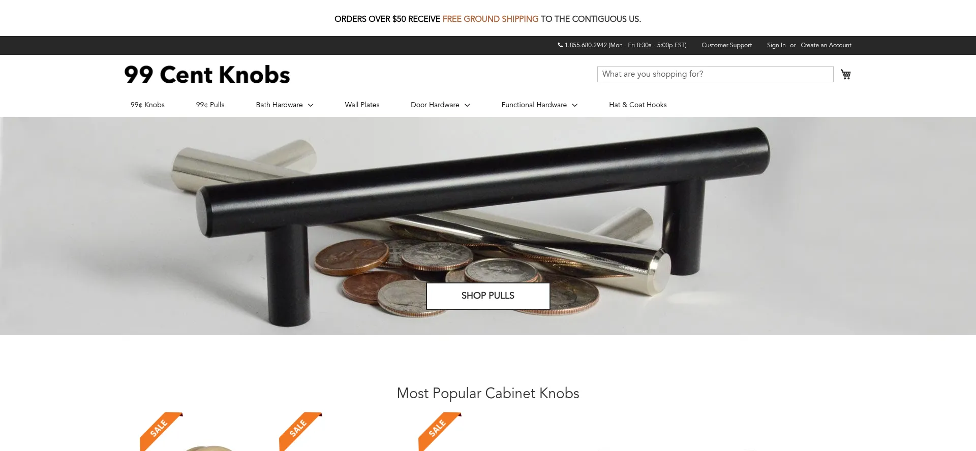 Website screenshot of 99centknobs.com