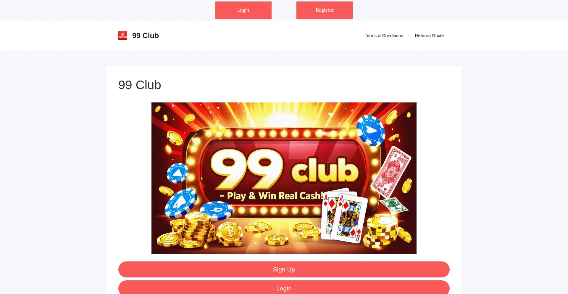 Website screenshot of 99clubb.app