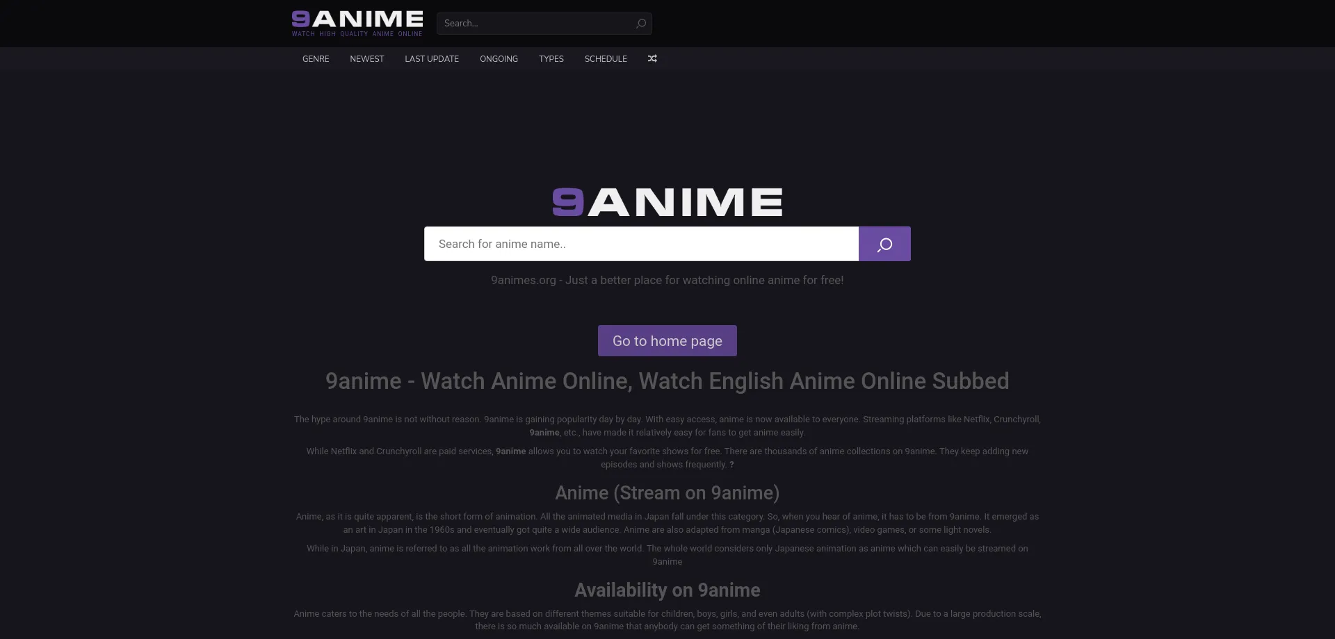 Website screenshot of 9animes.org
