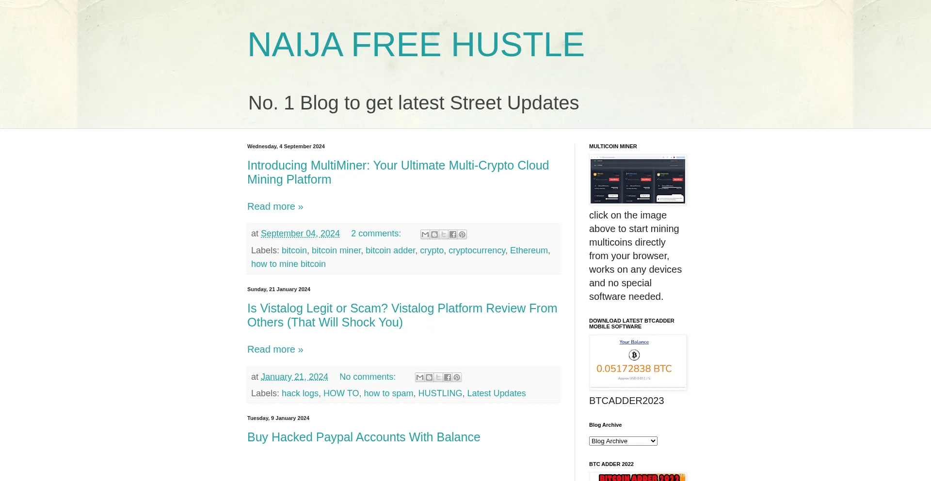 Website screenshot of 9jafreehustle.blogspot.com