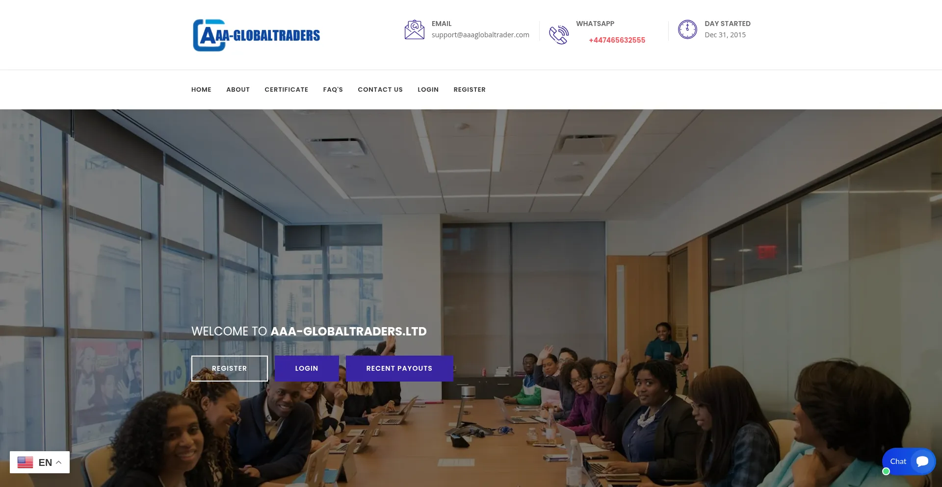Website screenshot of Aaaglobaltrader.com