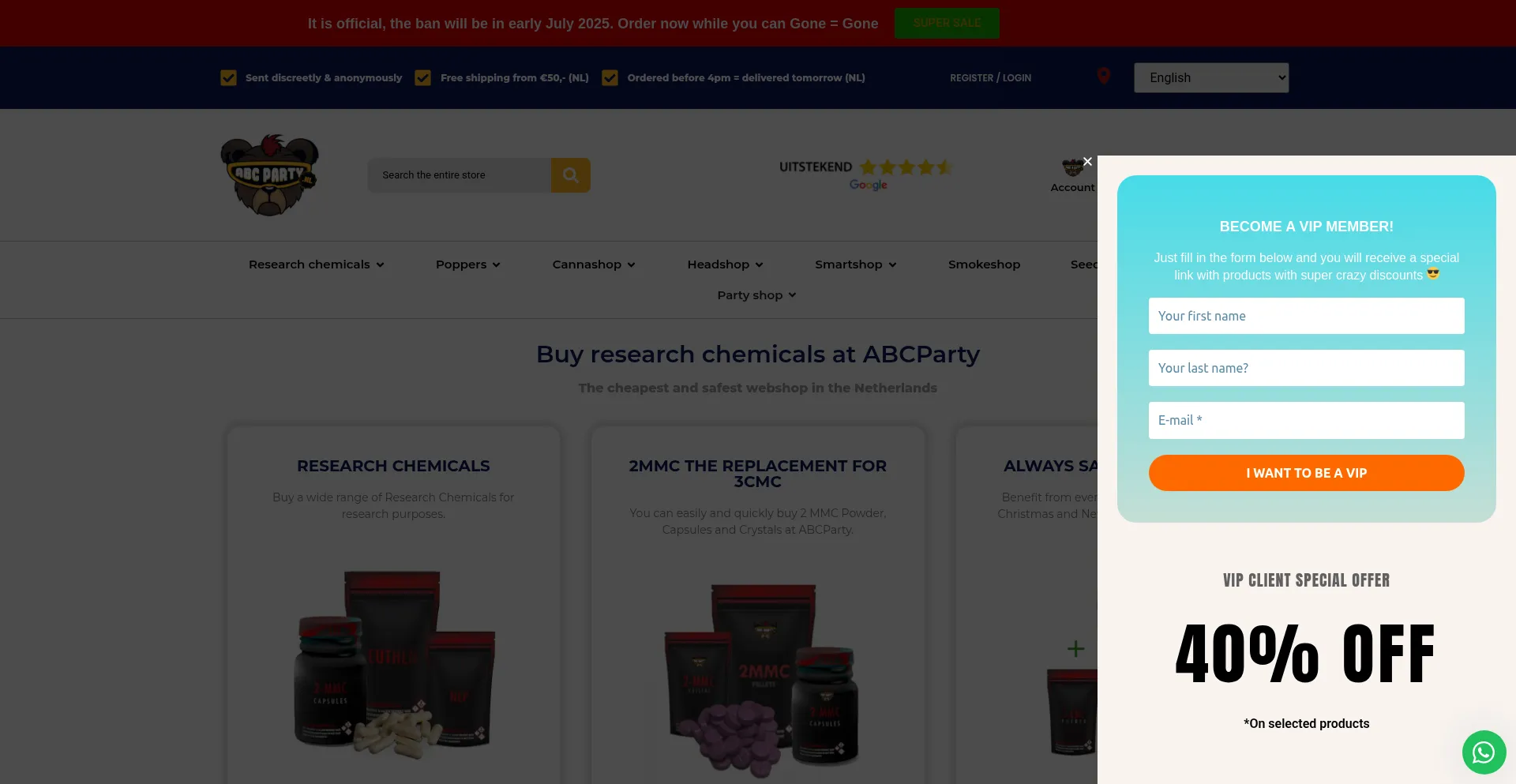 Website screenshot of Abc-party.nl