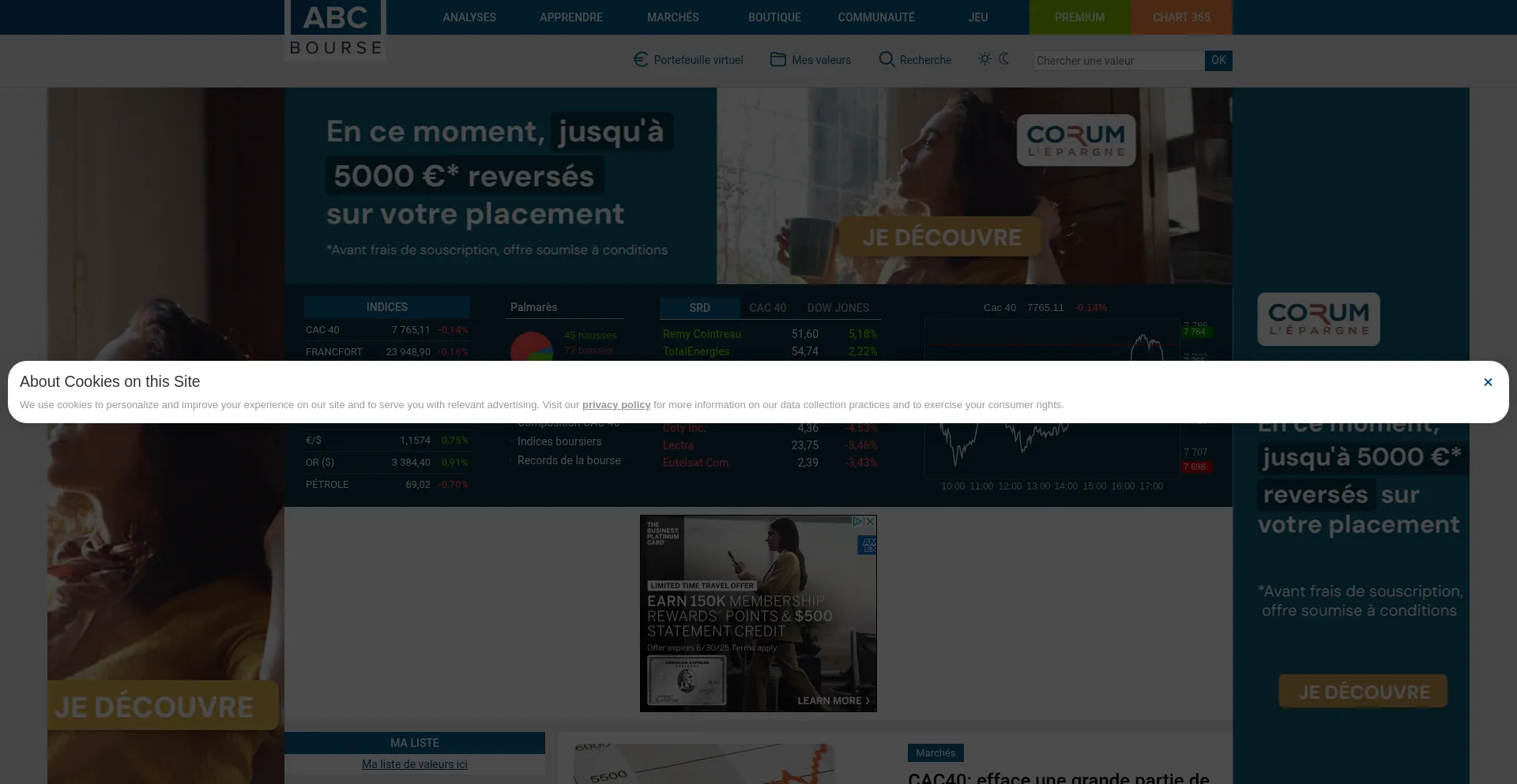 Website screenshot of Abcbourse.com