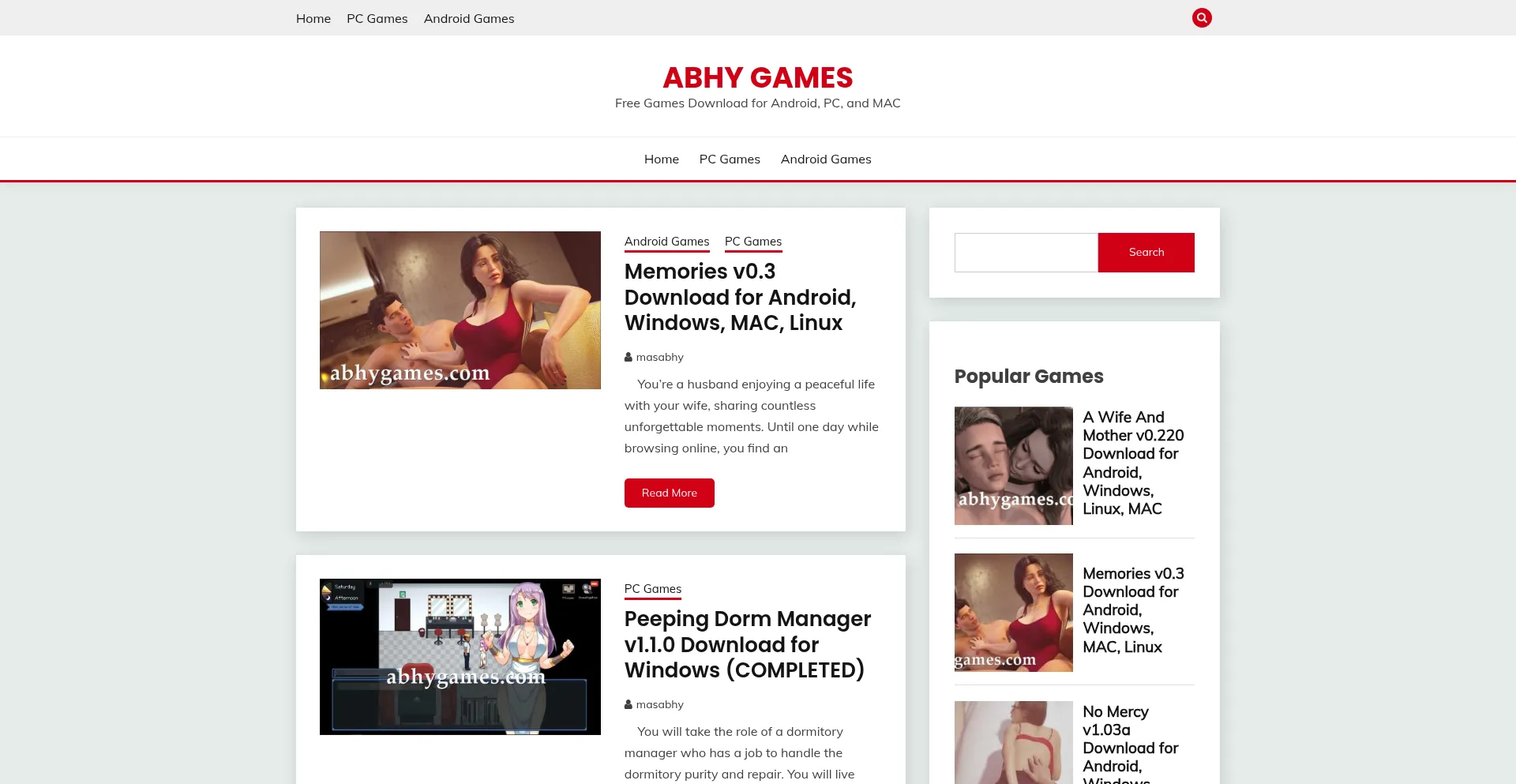 Website screenshot of Abhygames.com