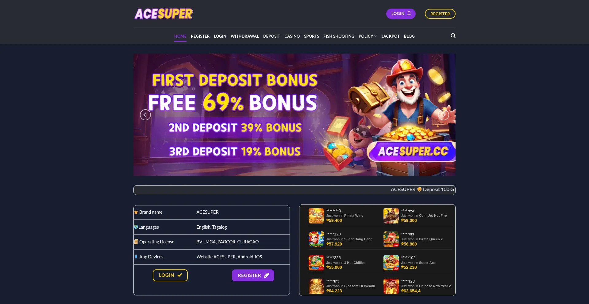 Website screenshot of Acesuper.net.ph
