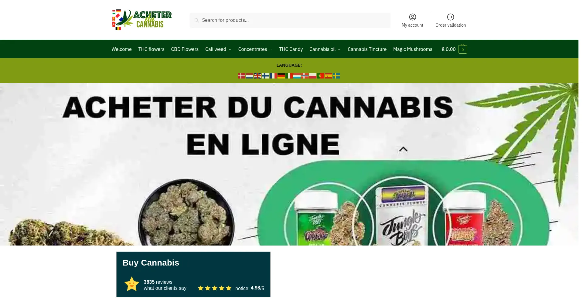 Website screenshot of Acheterducannabis.fr