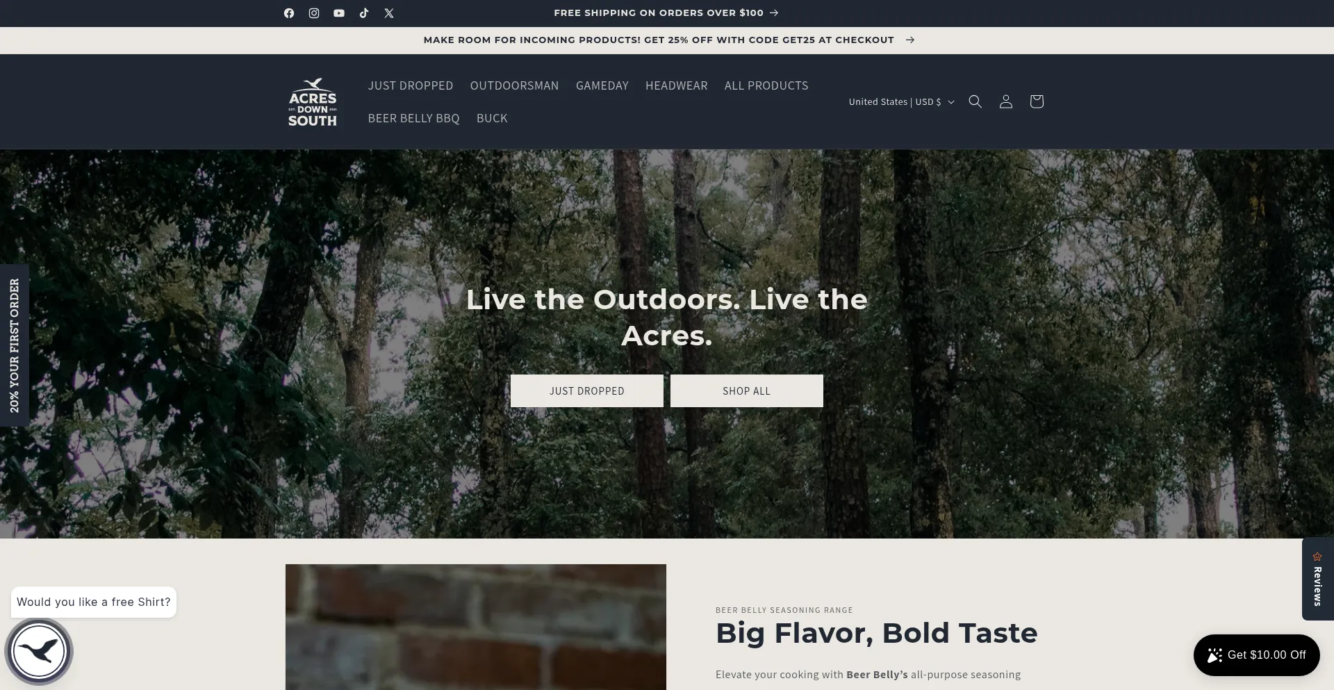 Website screenshot of Acresdownsouth.com