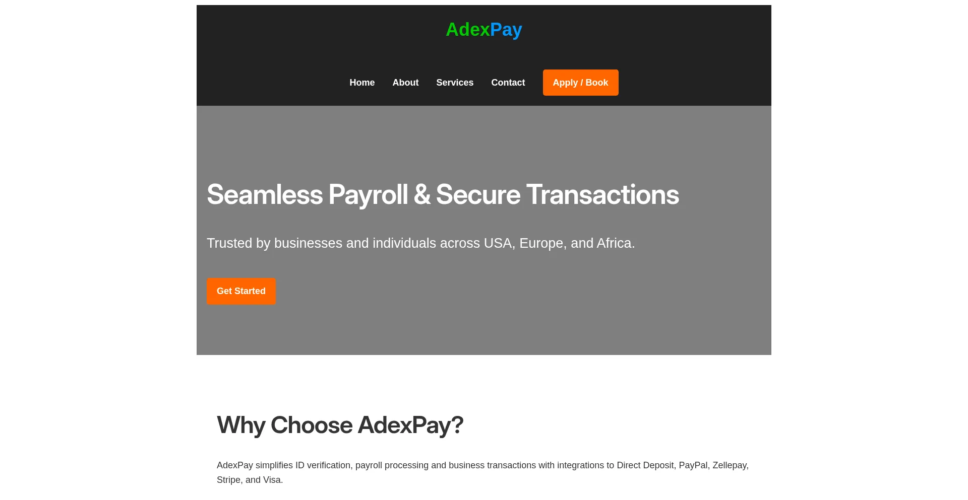 Website screenshot of Adexpay.online