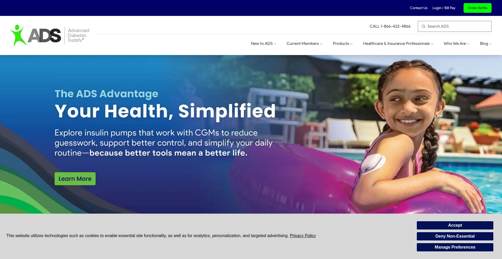 Website screenshot of Advanceddiabetessupply.com