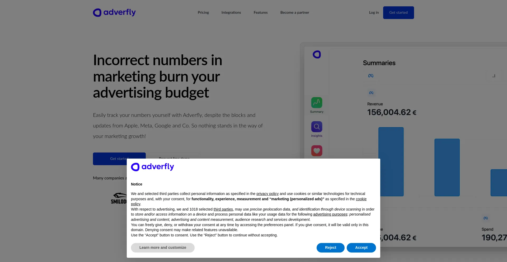 Website screenshot of Adverfly.com