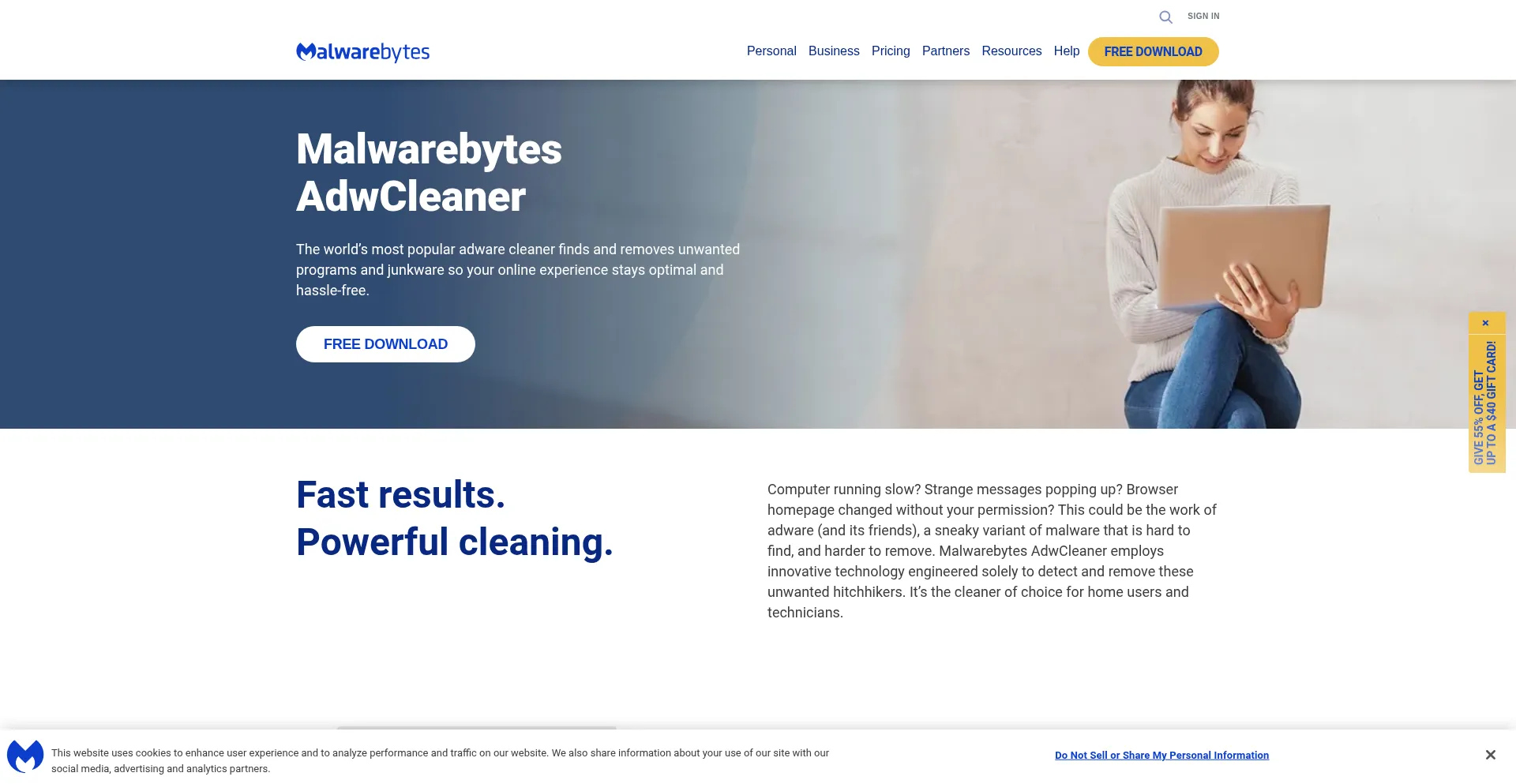 Website screenshot of Adwcleaner.malwarebytes.com