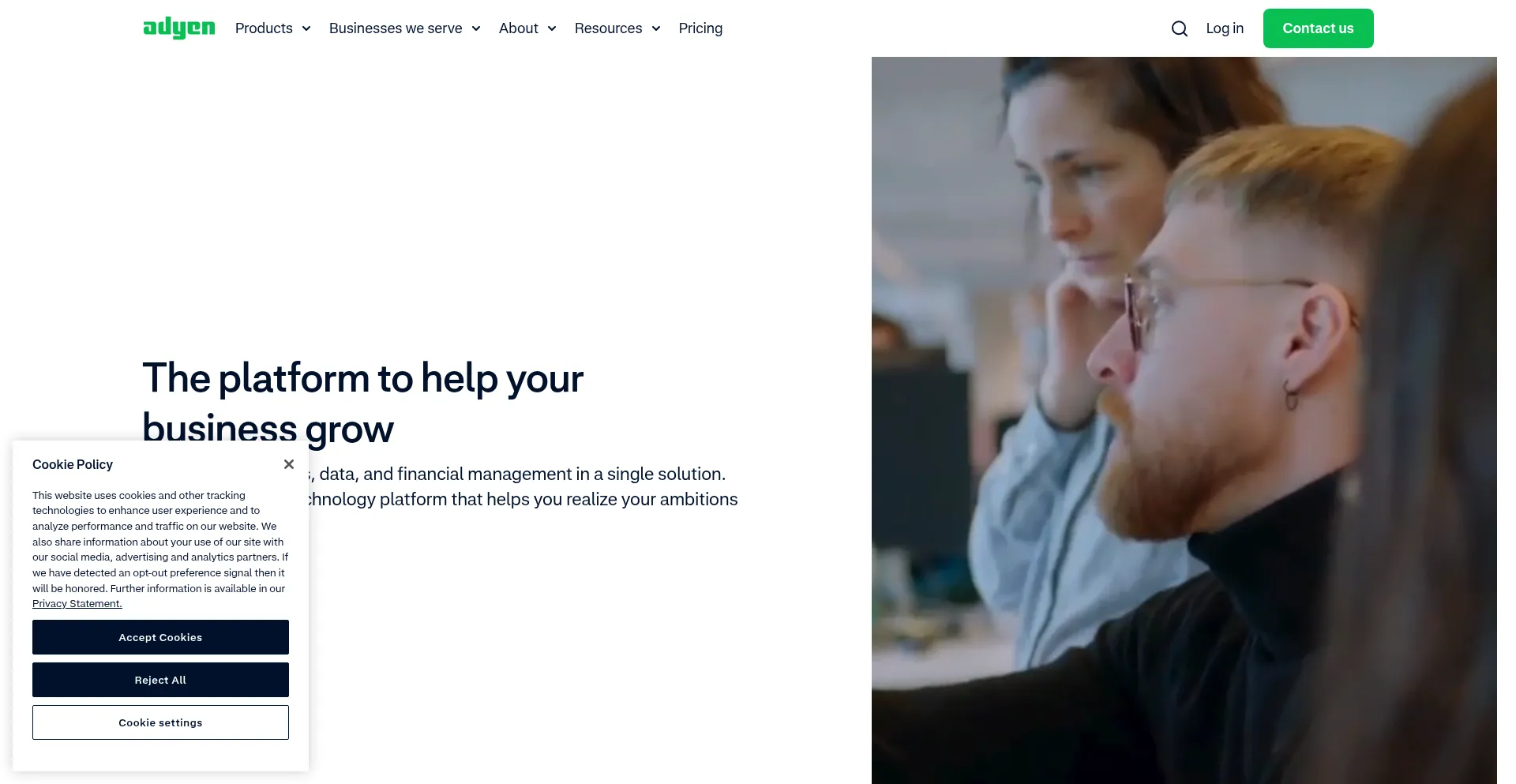 Website screenshot of Adyen.com