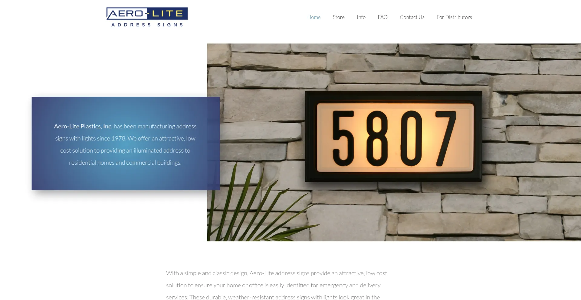 Website screenshot of Aero-lite.com