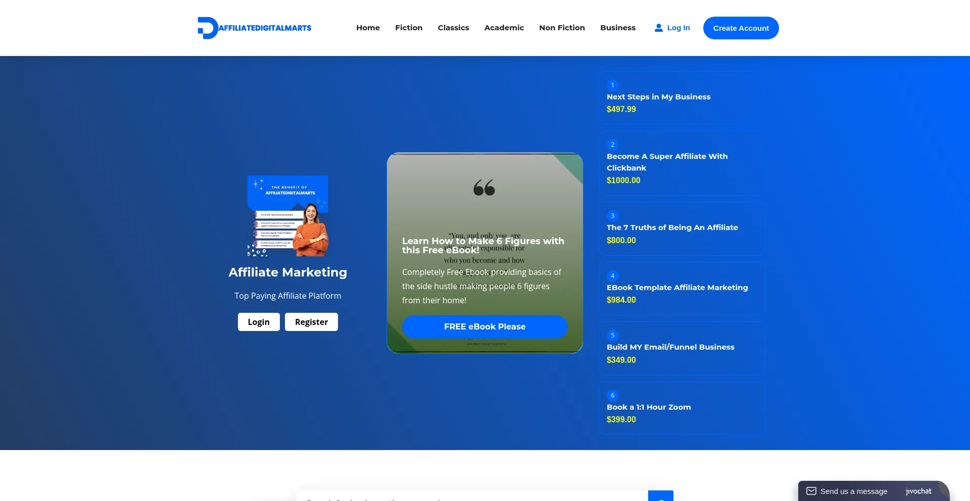 Website screenshot of Affiliatedigitalmarts.org