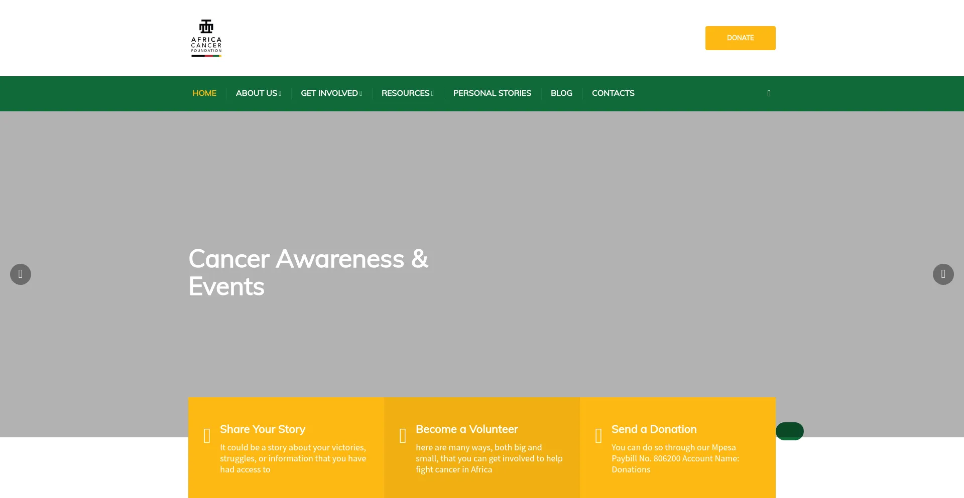 Website screenshot of Africacancerfoundation.org