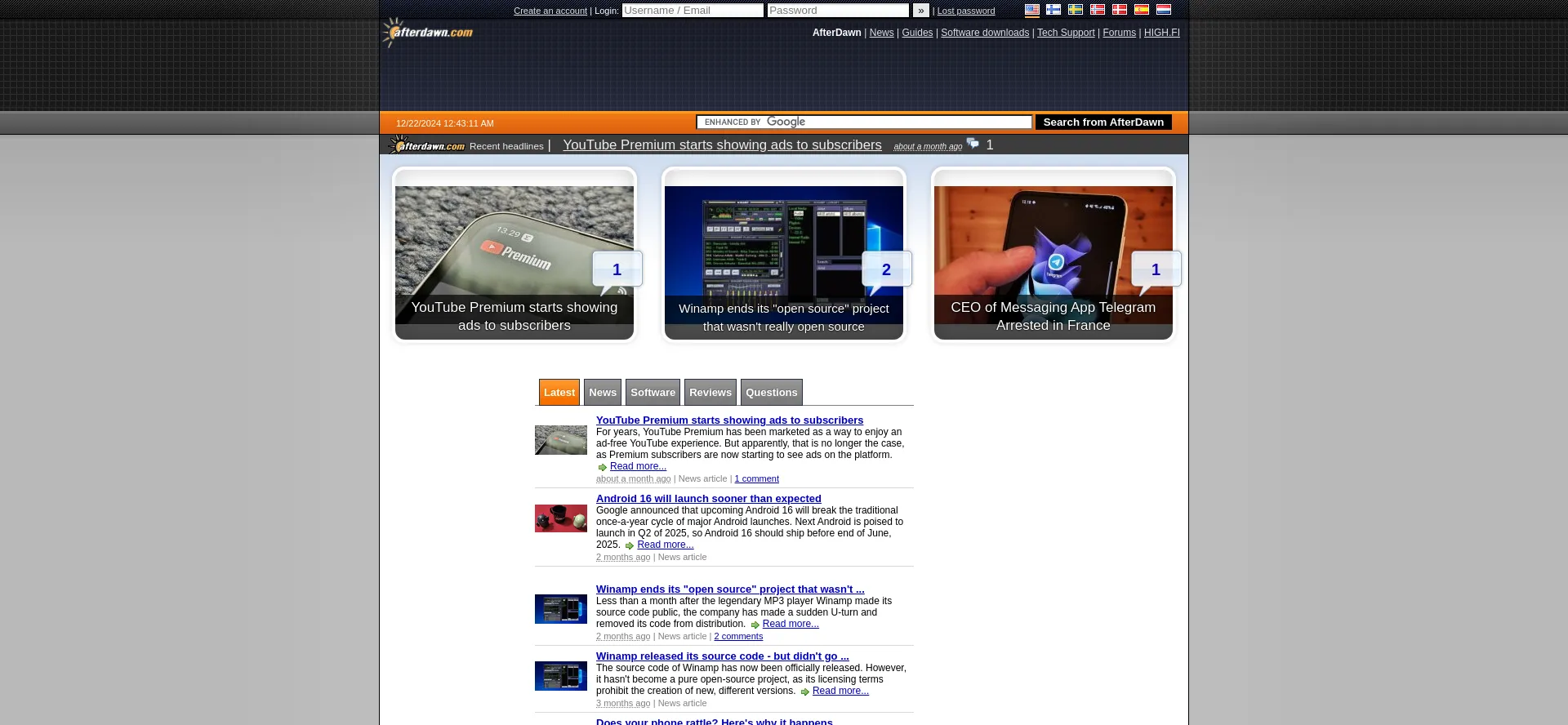 Website screenshot of Afterdawn.com