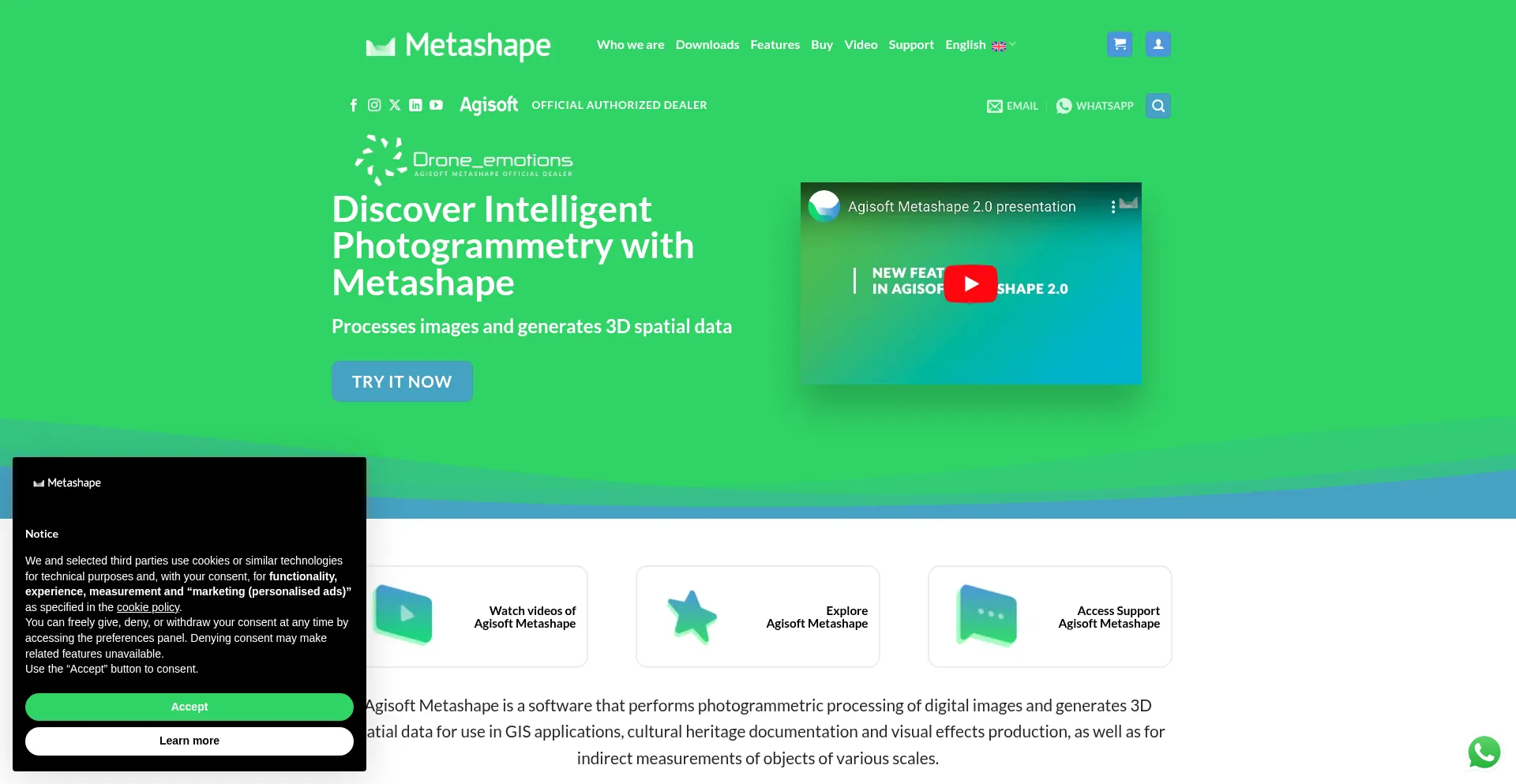 Website screenshot of Agisoftmetashape.com