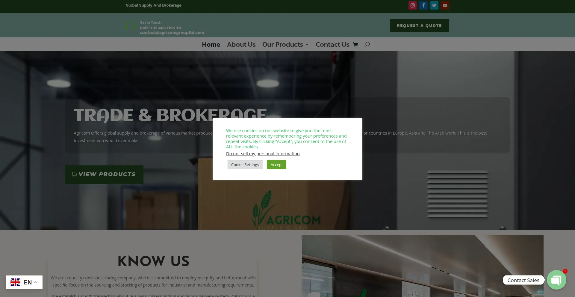 Website screenshot of Agricomgroupltd.com