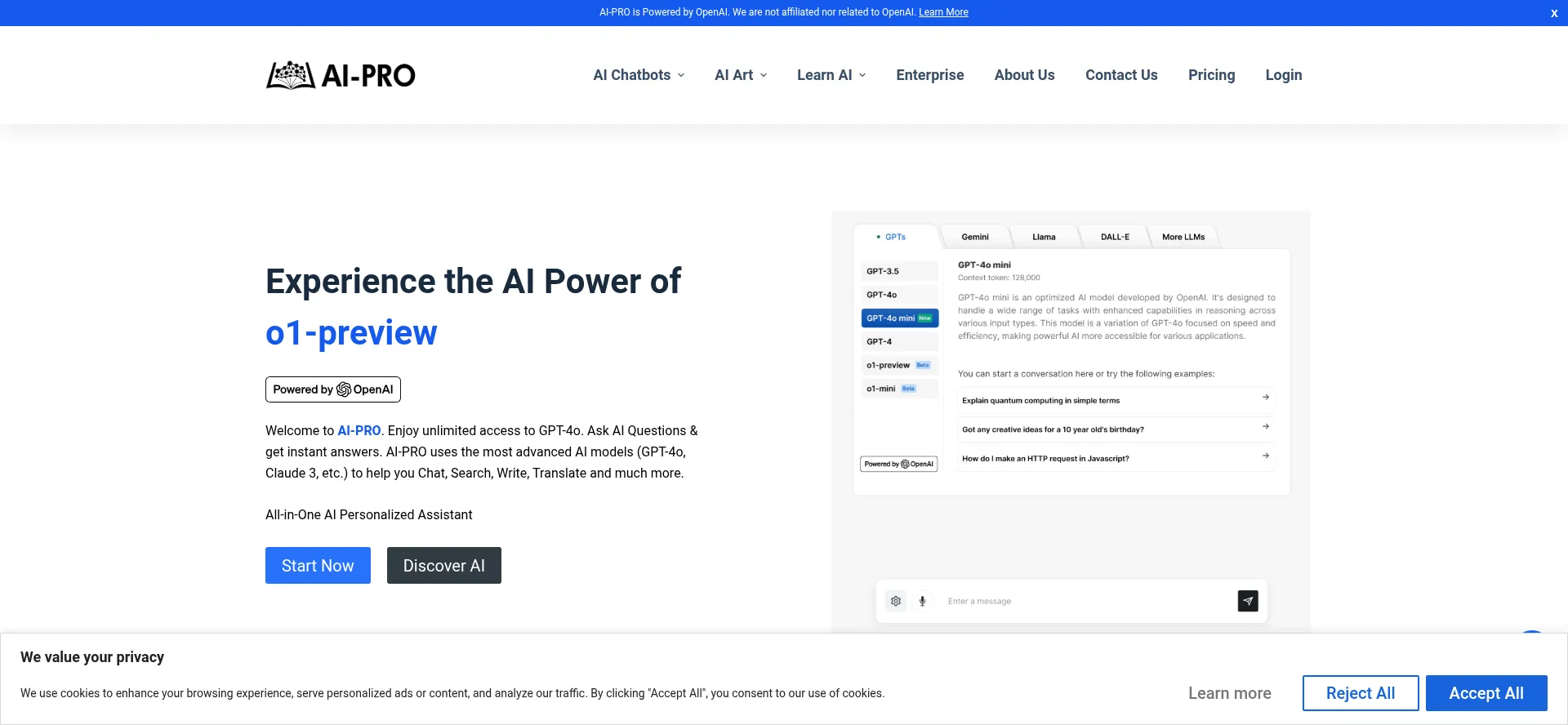 Website screenshot of Ai-pro.org