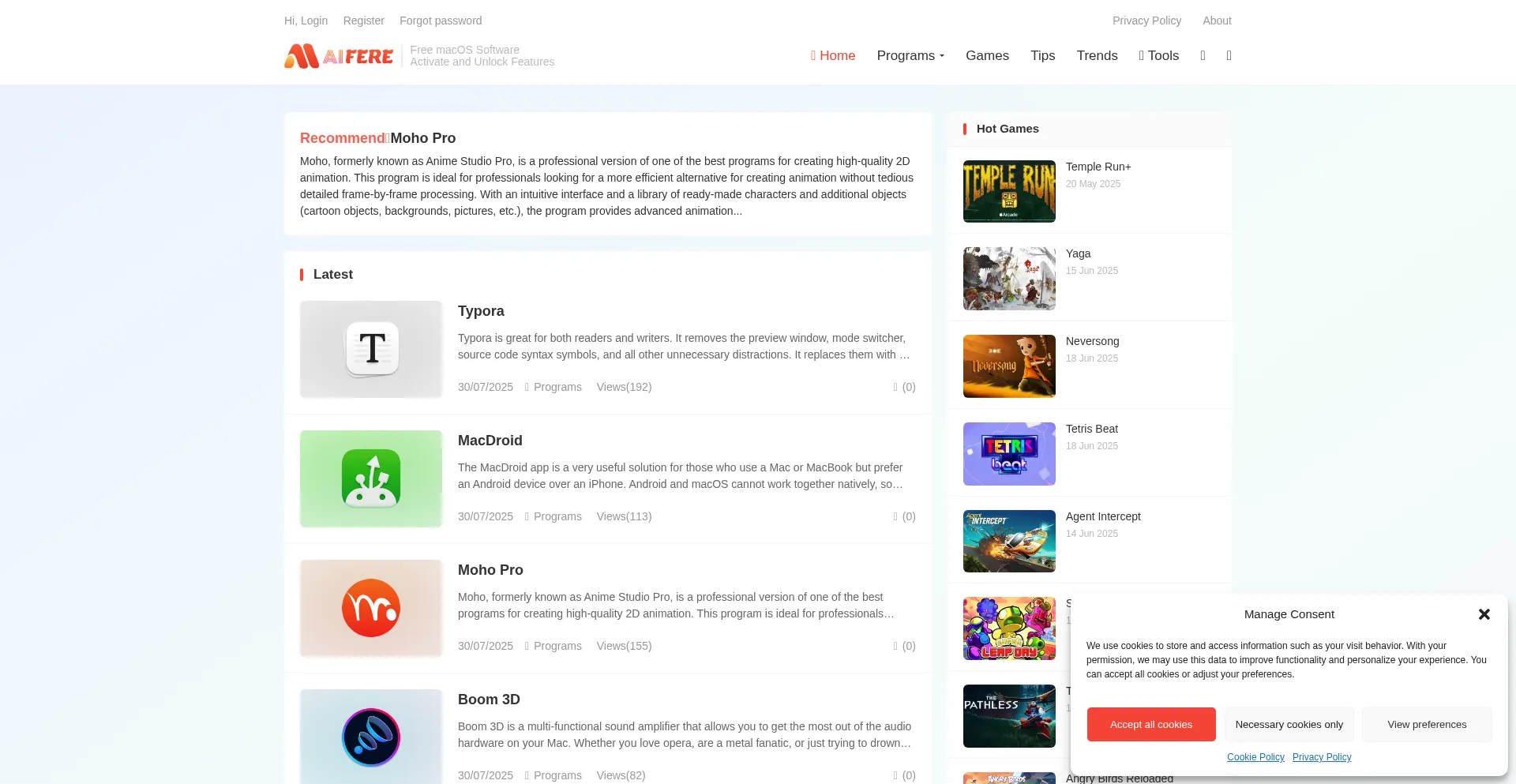 Website screenshot of Aifere.com