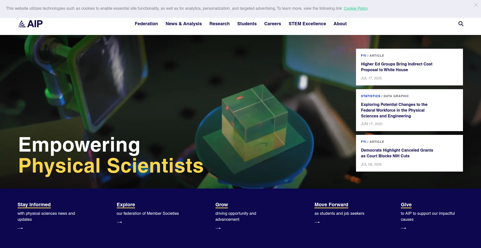 Website screenshot of Aip.org