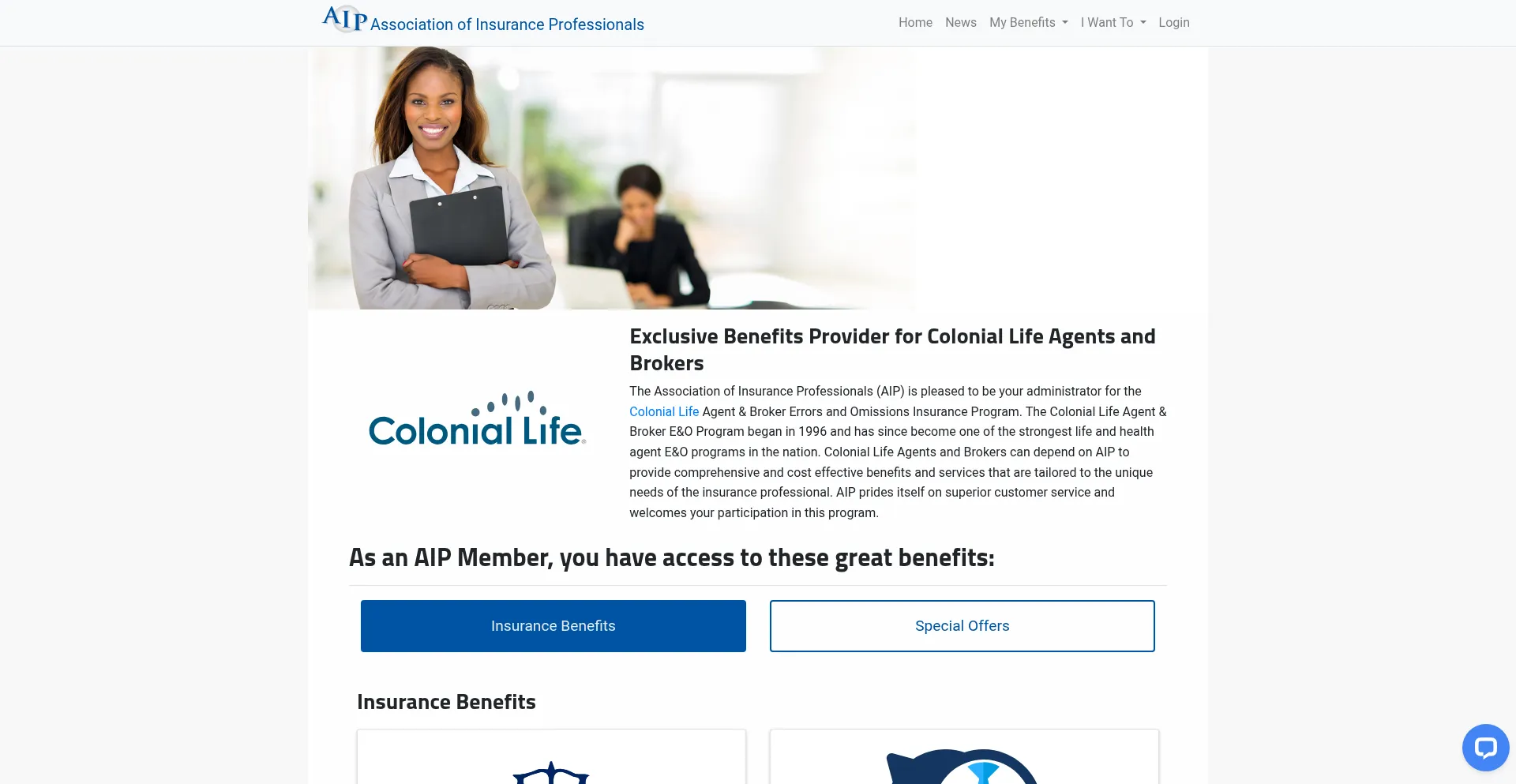 Website screenshot of Aip-benefits.org
