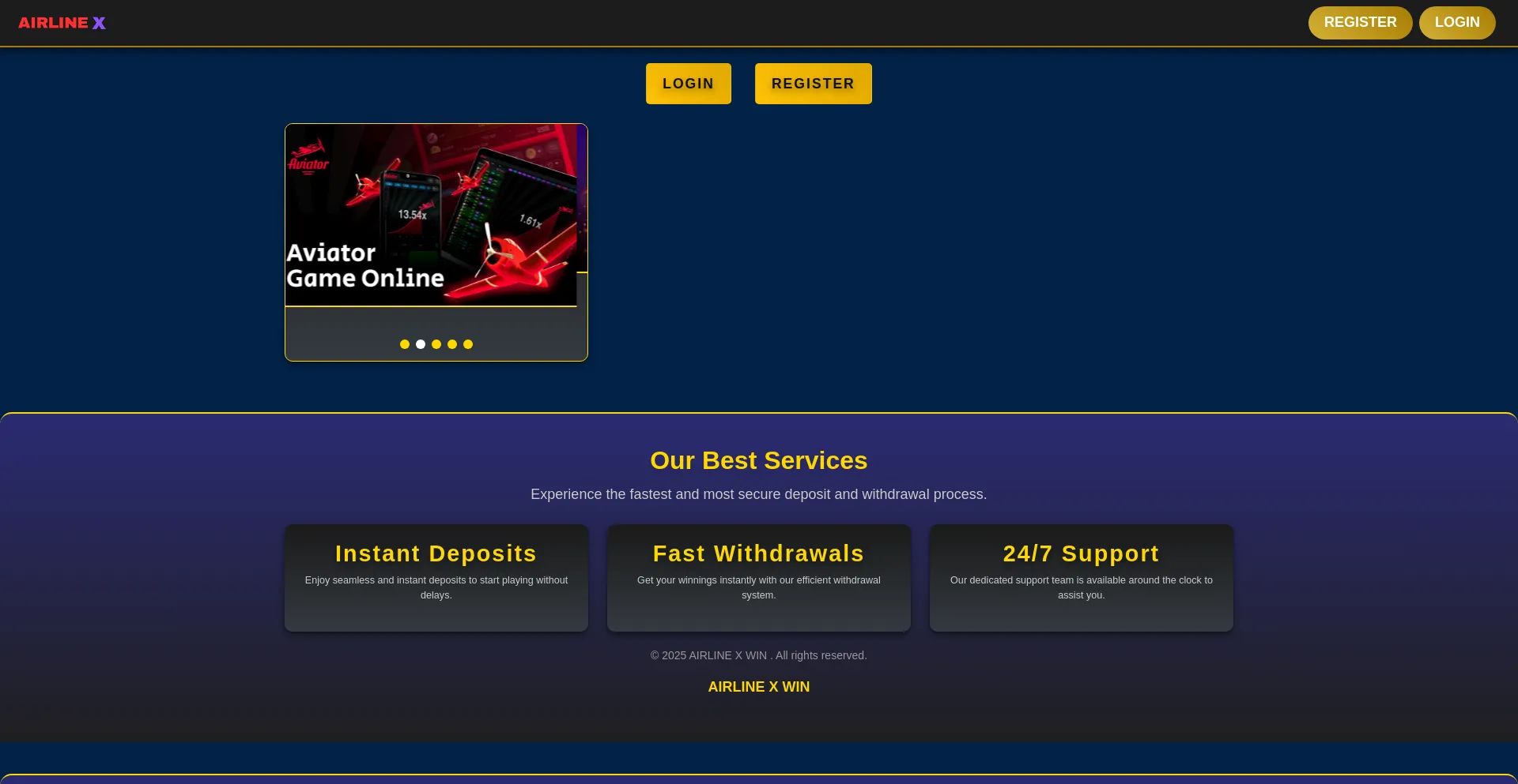 Website screenshot of Airline-x-win.live