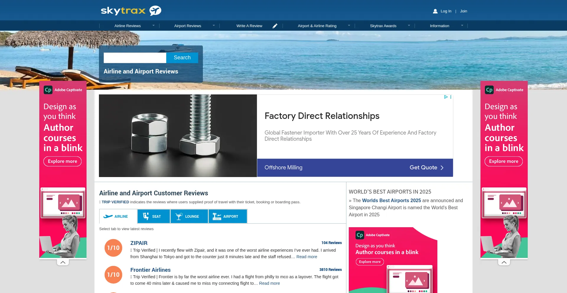 Website screenshot of Airlinequality.com
