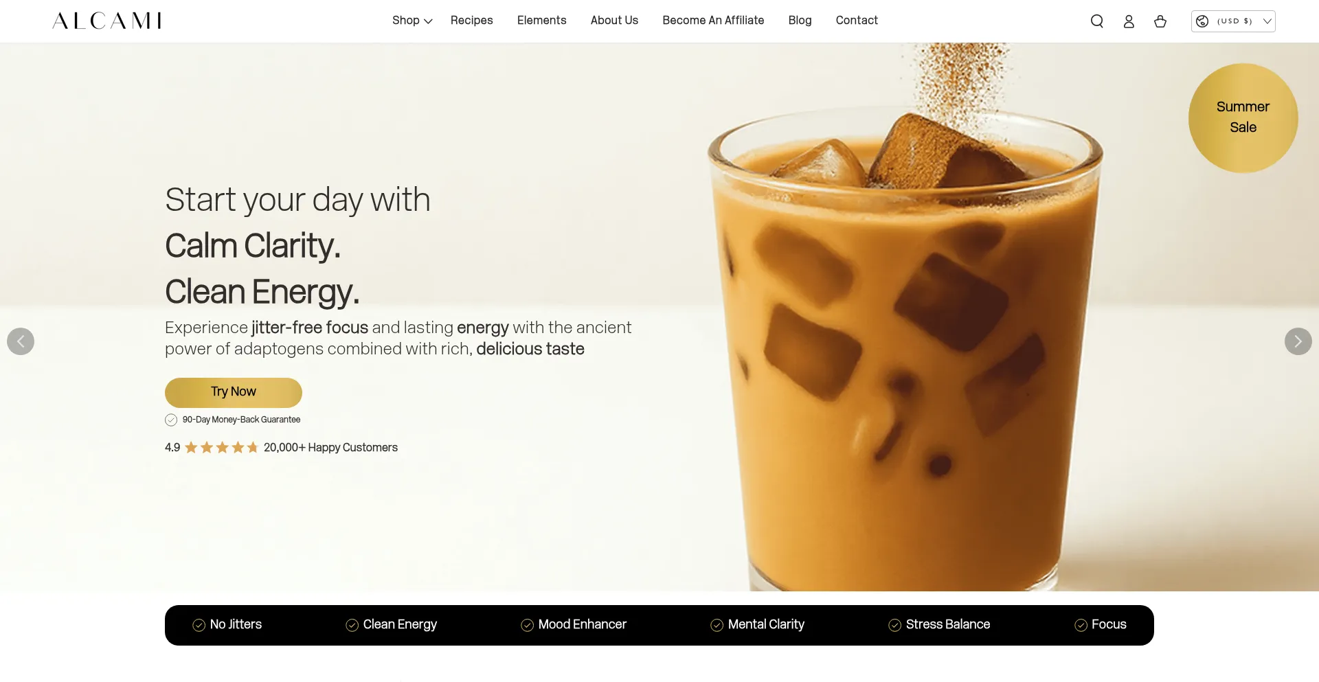 Website screenshot of Alcamielements.com
