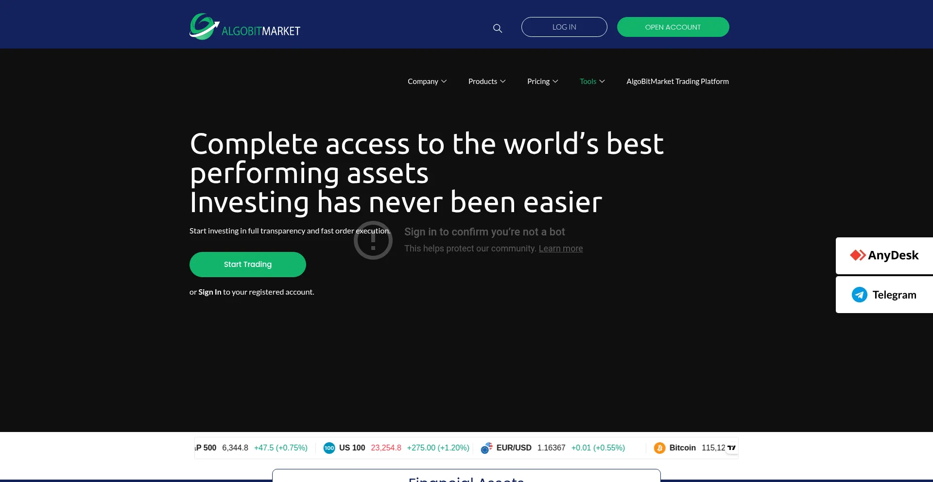 Website screenshot of Algobitmarket.com