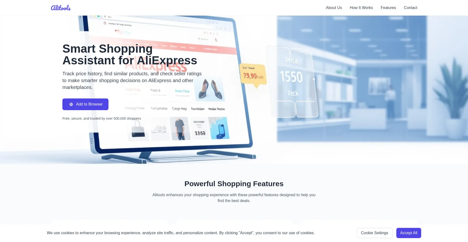 Website screenshot of Alishoptools.com