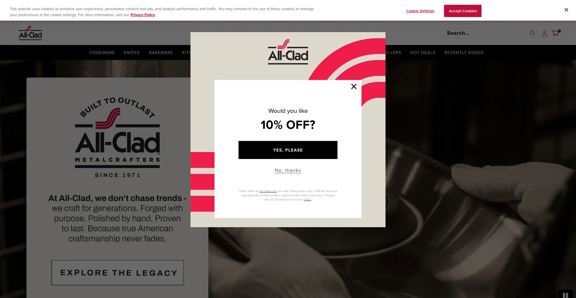 Website screenshot of All-clad.com