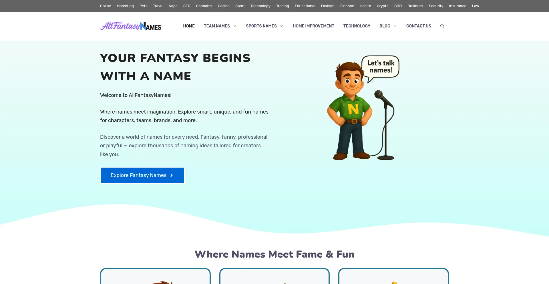 Allfantasynames.com Screenshot