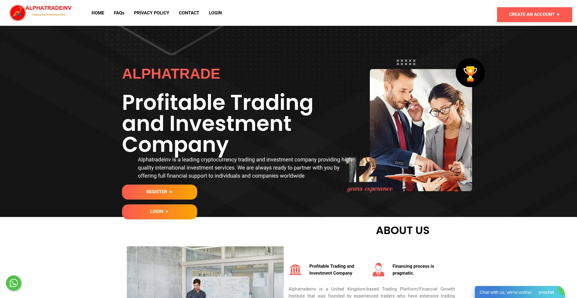 Website screenshot of Alphatradeinv.com