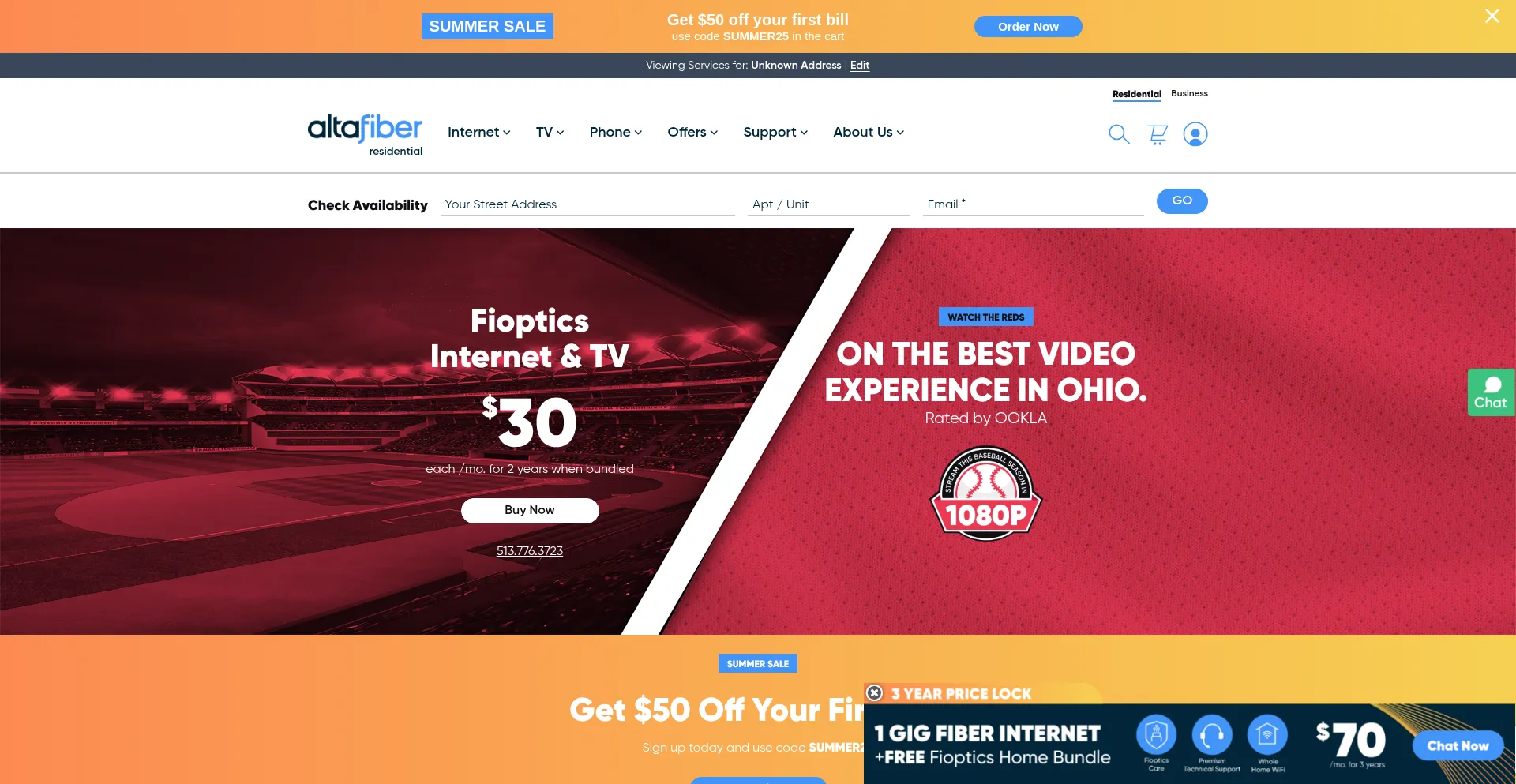 Website screenshot of Altafiber.com