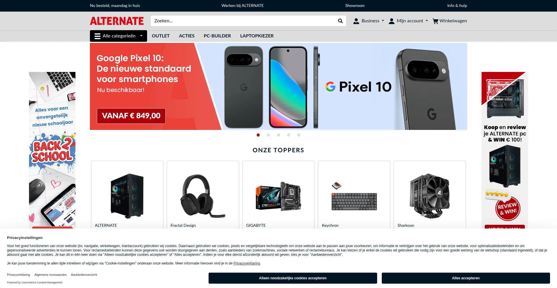 Website screenshot of Alternate.be
