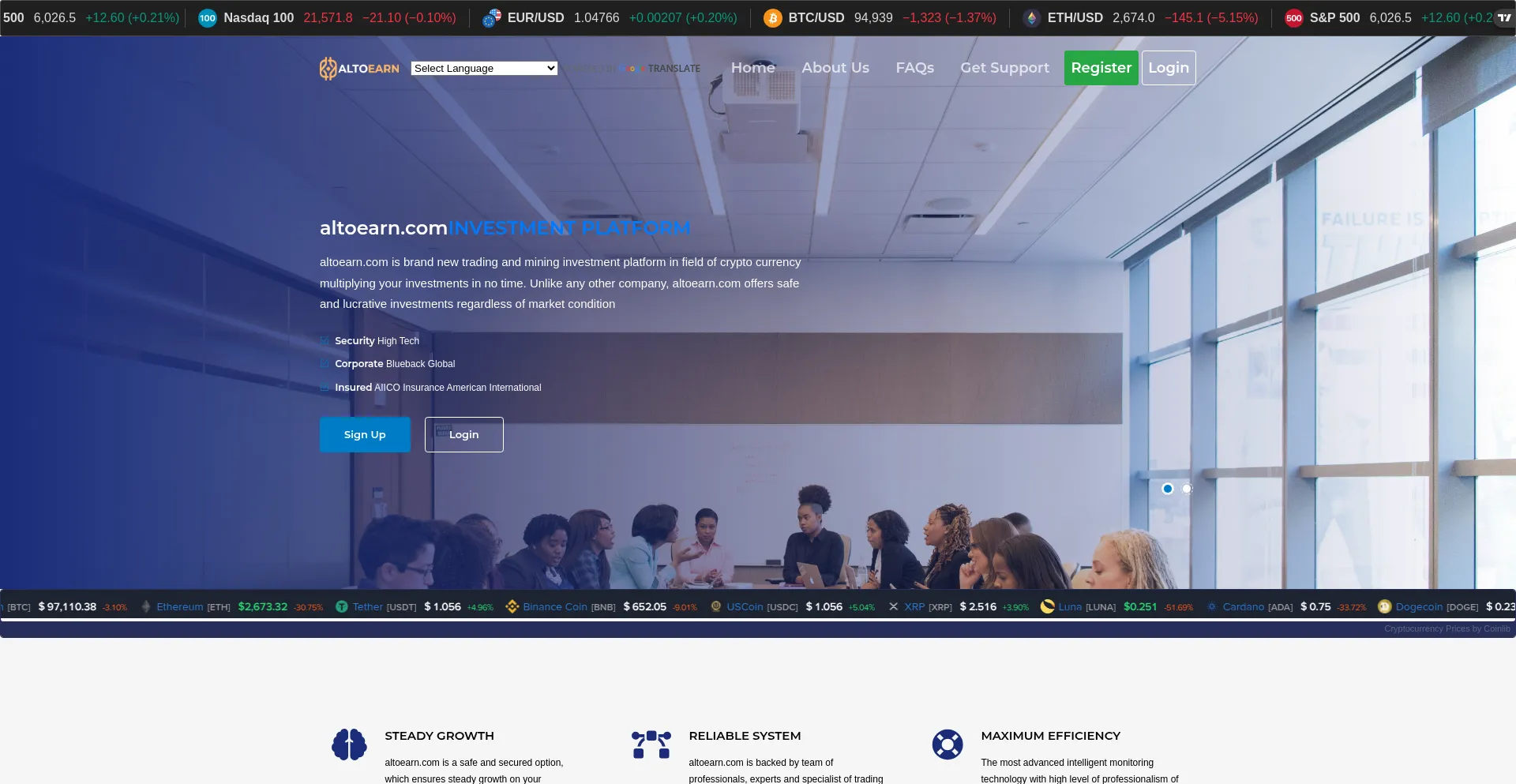 Website screenshot of Altoearn.com