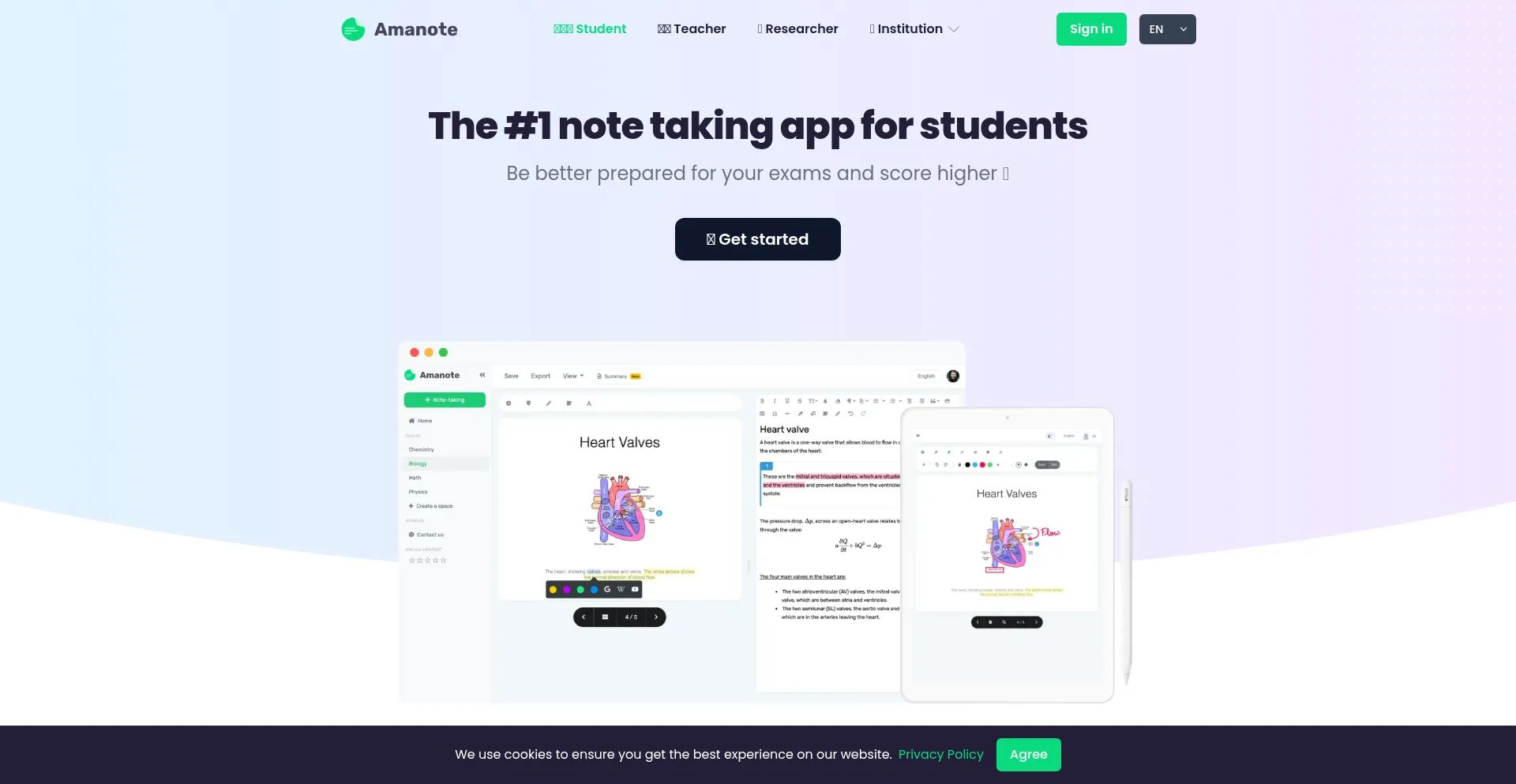 Website screenshot of Amanote.com